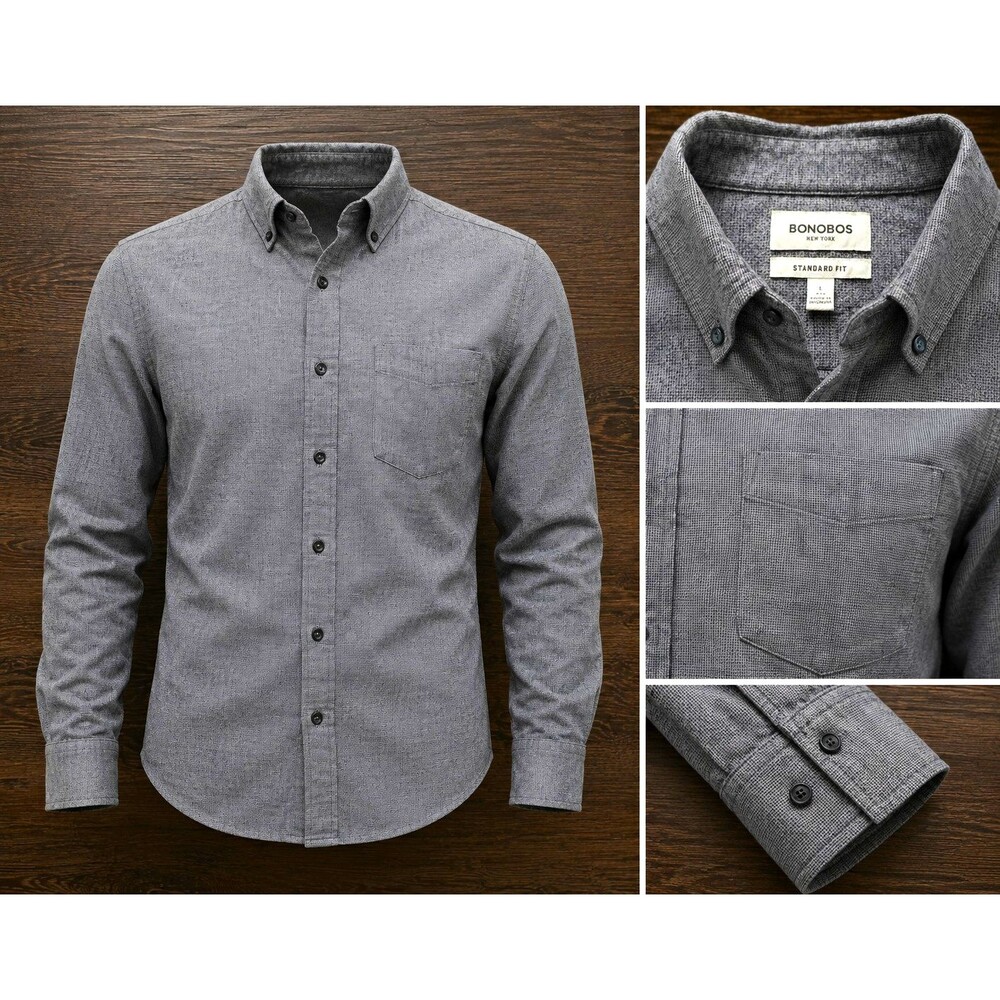 Bonobos Men's Large Standard Fit Gray Long Sleeve Button Down Shirt